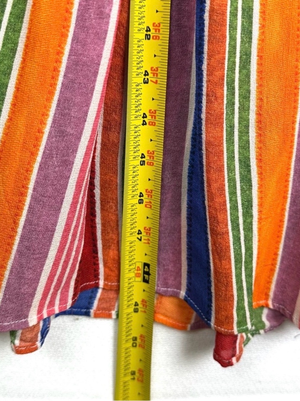 FARM Rio Luana Rainbow Multicolor Striped V-Neck Midi Dress - Red, Green, Blue - Picture 8 of 9